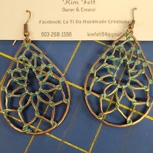 Turquoise Aged Copper Teardrop Earrings